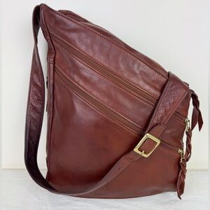 Sven Cognac Leather Angled Carryall Shoulder Bag